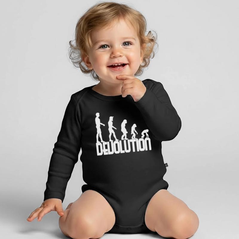 Devolution Evolution simple design Organic Longsleeve Baby Bodysuit
