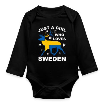 Schweden Flagge Elch Skandinavien Urlaub Reise - Baby Bio-Langarm-Body - Schwarz - Vorne