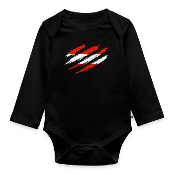 Österreich Flagge Austria Kratzer Cut Kratzspuren - Baby Bio-Langarm-Body - Schwarz - Vorne