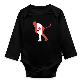 Hockey player Canada flag - Organic Longsleeve Baby Bodysuit - black - Front