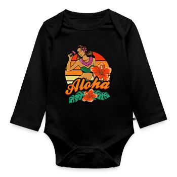 Hula Girl Aloha - Organic Longsleeve Baby Bodysuit - black - Front
