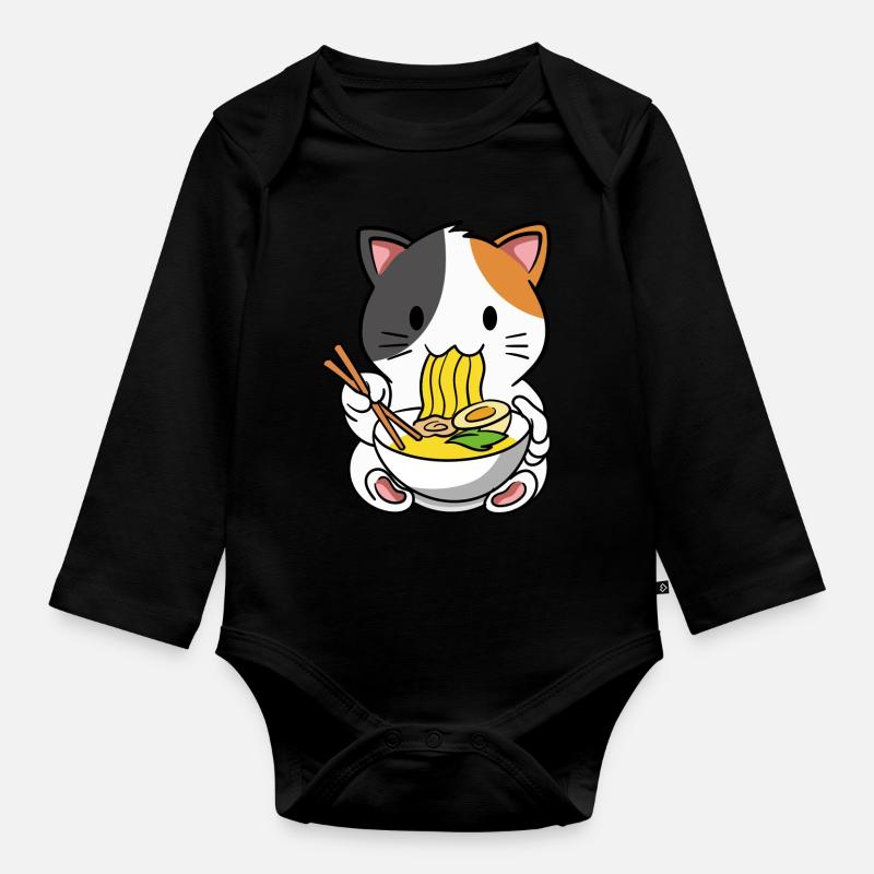 Chat Ramen Soupe de nouilles - Body Bébé bio manches longues - noir