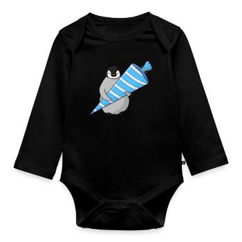 Bébé Pingouin Scolarisation - Body Bébé bio manches longues - noir - Devant