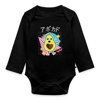 90s Retro Japanese Kawaii Anime Food Avocat - Body Bébé bio manches longues - noir - Devant