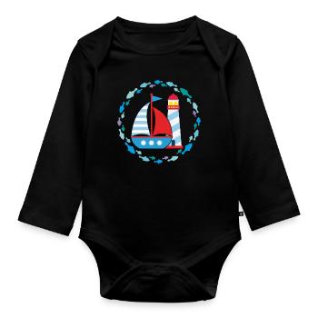 Voilier et phare coloré - Body Bébé bio manches longues - noir - Devant