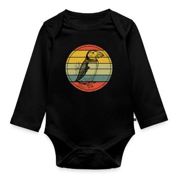 Puffin Retro Puffin Puffin Puffin Bird - Organic Longsleeve Baby Bodysuit - black - Front