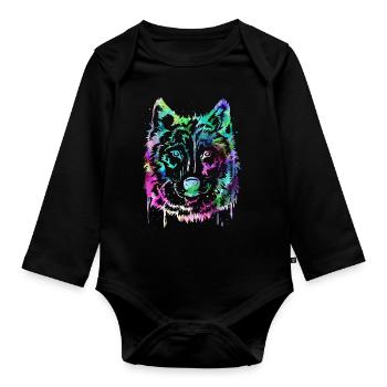 Wolf - Organic Longsleeve Baby Bodysuit - black - Front
