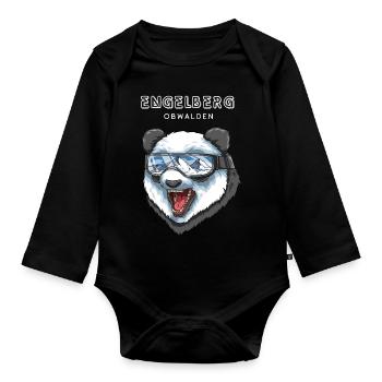 Engelberg Obwalden Schweiz Retro Ski Panda - Baby Bio-Langarm-Body - Schwarz - Vorne