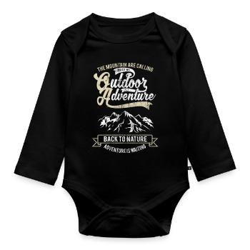 L'appel montagne - camping en plein air motif cadeau - Body Bébé bio manches longues - noir - Devant