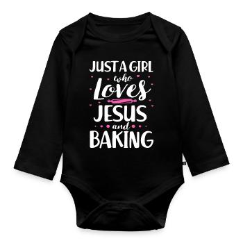 Just A Girl Who Loves Jesus And Baking - Baby Bio-Langarm-Body - Schwarz - Vorne
