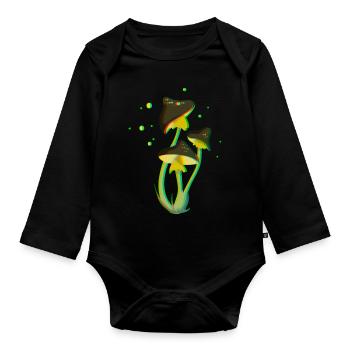 Drawing Mushroom Trippy Fluorescent 3D and Psychedelic - Organic Longsleeve Baby Bodysuit - black - Front