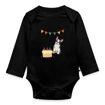 Birthday Party Dog Party French Bulldog - Organic Longsleeve Baby Bodysuit - black - Front