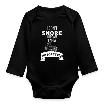 Funny Snoring Biker Motorcyclist Motorcycle - Organic Longsleeve Baby Bodysuit - black - Front