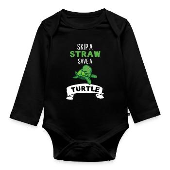 Ozean Tier Geschenk Rette eine Schildkröte - Baby Bio-Langarm-Body - Schwarz - Vorne