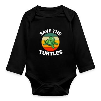 Rette die Schildkröten Geschenk Retro Schildkröte - Baby Bio-Langarm-Body - Schwarz - Vorne