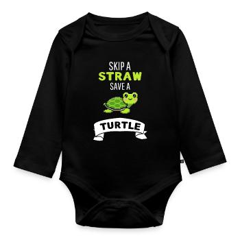 Meerestier Lustiges Geschenk Niedliche Schildkröte - Baby Bio-Langarm-Body - Schwarz - Vorne