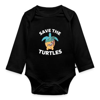 Vacances d’été Plage Animal Sauver les tortues - Body Bébé bio manches longues - noir - Devant