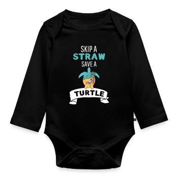 Cadeau amusant Tortue de plage d’été - Body Bébé bio manches longues - noir - Devant