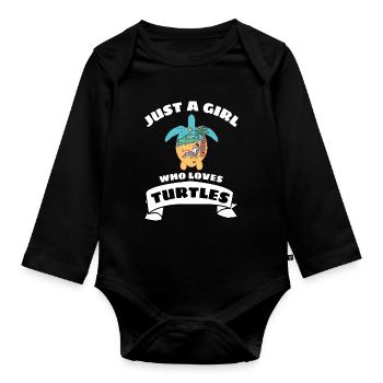 Été Plage Animal Fille Cadeau Tortue - Body Bébé bio manches longues - noir - Devant
