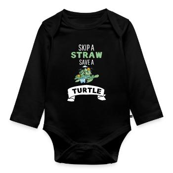 Lass ein Strohhalm weg rette eine Schildkröte - Baby Bio-Langarm-Body - Schwarz - Vorne
