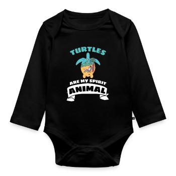 Été Plage Animal Drôle Cadeau Tortue - Body Bébé bio manches longues - noir - Devant