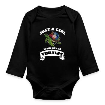 Only a girl who loves turtles turtle - Organic Longsleeve Baby Bodysuit - black - Front
