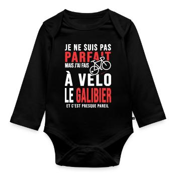 j ai fais le galibier à vélo cadeau velo cycliste - Body Bébé bio manches longues - noir - Devant