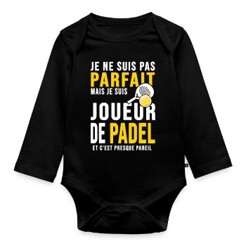 padel joueur parfait humour joueur tennis padel - Body Bébé bio manches longues - noir - Devant