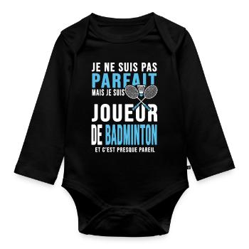 joueur de badminton cadeau humour badminton - Body Bébé bio manches longues - noir - Devant
