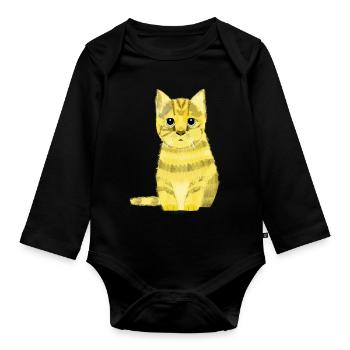 Fortune Cat - Organic Longsleeve Baby Bodysuit - black - Front