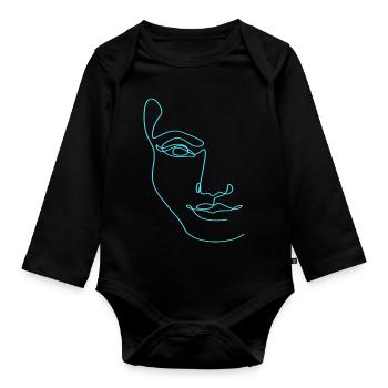 Line Art Female Silhouette Female Faces - Organic Longsleeve Baby Bodysuit - black - Front