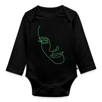 Line art female silhouette Female faces face - Organic Longsleeve Baby Bodysuit - black - Front