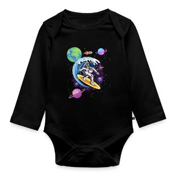 Galaxy Waves Surfing Space Surfer Astronaut - Organic Longsleeve Baby Bodysuit - black - Front