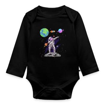Dabbing Astronaut Space Planets Astronomy - Organic Longsleeve Baby Bodysuit - black - Front