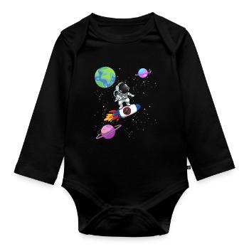 Planète Fusée Astronaute Système Solaire Spatial - Body Bébé bio manches longues - noir - Devant