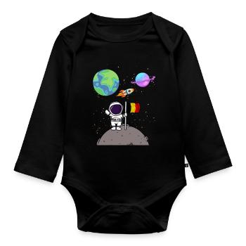 Moon landing Planet Belgium Flag Astronaut - Organic Longsleeve Baby Bodysuit - black - Front