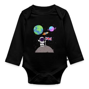 Lune Landing Planet Grande-Bretagne Flag Astronaute - Body Bébé bio manches longues - noir - Devant