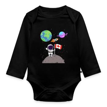 Moon Landing Planet Canada Flag Astronaut - Organic Longsleeve Baby Bodysuit - black - Front