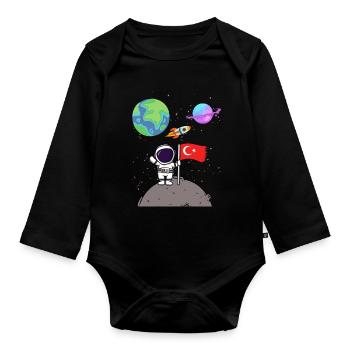Moon Landing Planet Turkey Flag Astronaut - Organic Longsleeve Baby Bodysuit - black - Front