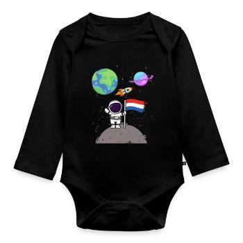 Moon landing Planet Netherlands Flag Astronaut - Organic Longsleeve Baby Bodysuit - black - Front