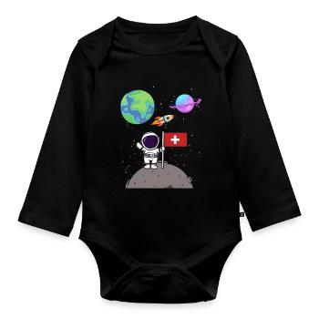 Atterrissage sur la Lune Planète Suisse Flag Astronaute - Body Bébé bio manches longues - noir - Devant