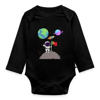 Mondlandung Planet Portugal Flagge Astronaut - Baby Bio-Langarm-Body - Schwarz - Vorne