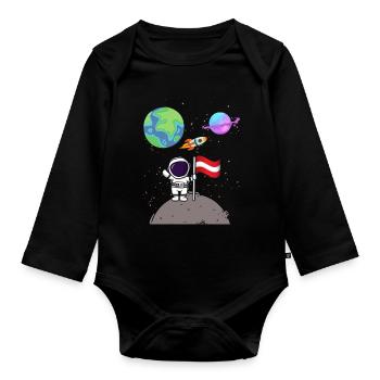 Moon landing Planet Austria Flag Astronaut - Organic Longsleeve Baby Bodysuit - black - Front
