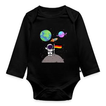 Moon Landing Planet Germany Flag Astronaut - Organic Longsleeve Baby Bodysuit - black - Front