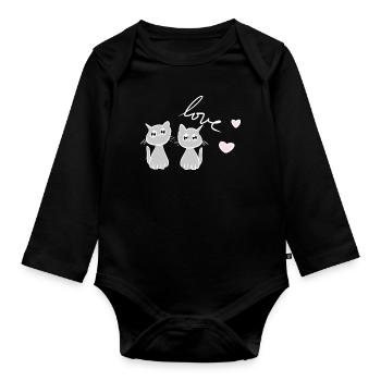 chat chats amis chers animaux chat ami - Body Bébé bio manches longues - noir - Devant