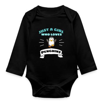 Seulement une fille qui aime les pingouins zoo animal pingouin - Body Bébé bio manches longues - noir - Devant