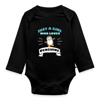 Antarctic Zoo Animal Girl Gift Penguin - Organic Longsleeve Baby Bodysuit - black - Front