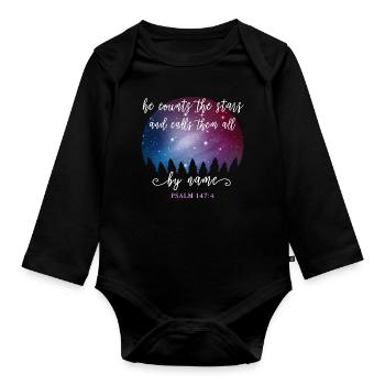 Christian Quote Psalm 147:4 - Organic Longsleeve Baby Bodysuit - black - Front