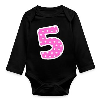 Number 5 - Organic Longsleeve Baby Bodysuit - black - Front