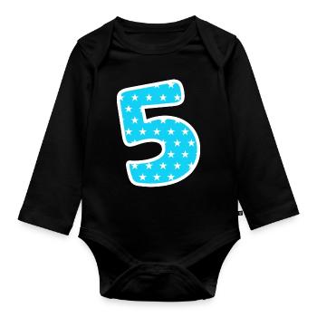Number 5 - Organic Longsleeve Baby Bodysuit - black - Front